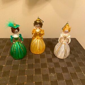 3 Vintage Victorian style women blown glass ornaments!! Christmas Italy
